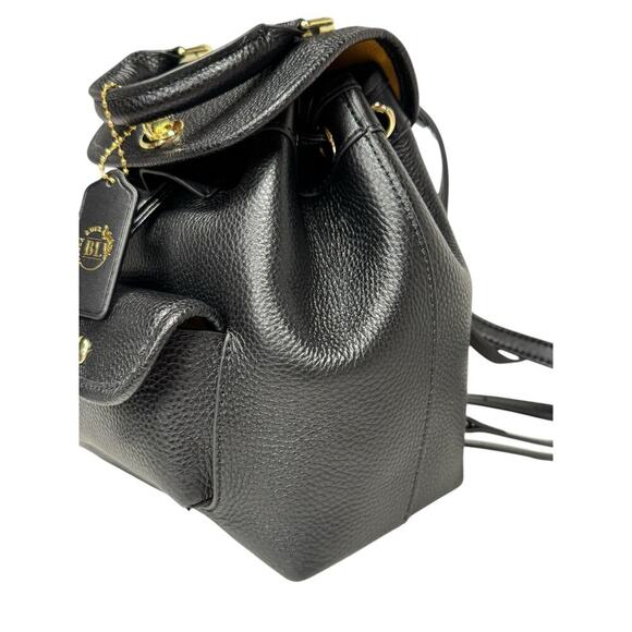 Bella Luer Black Pebble Leather Drawstring/Clasp Closure Small Backpack Bag - Picture 7 of 16